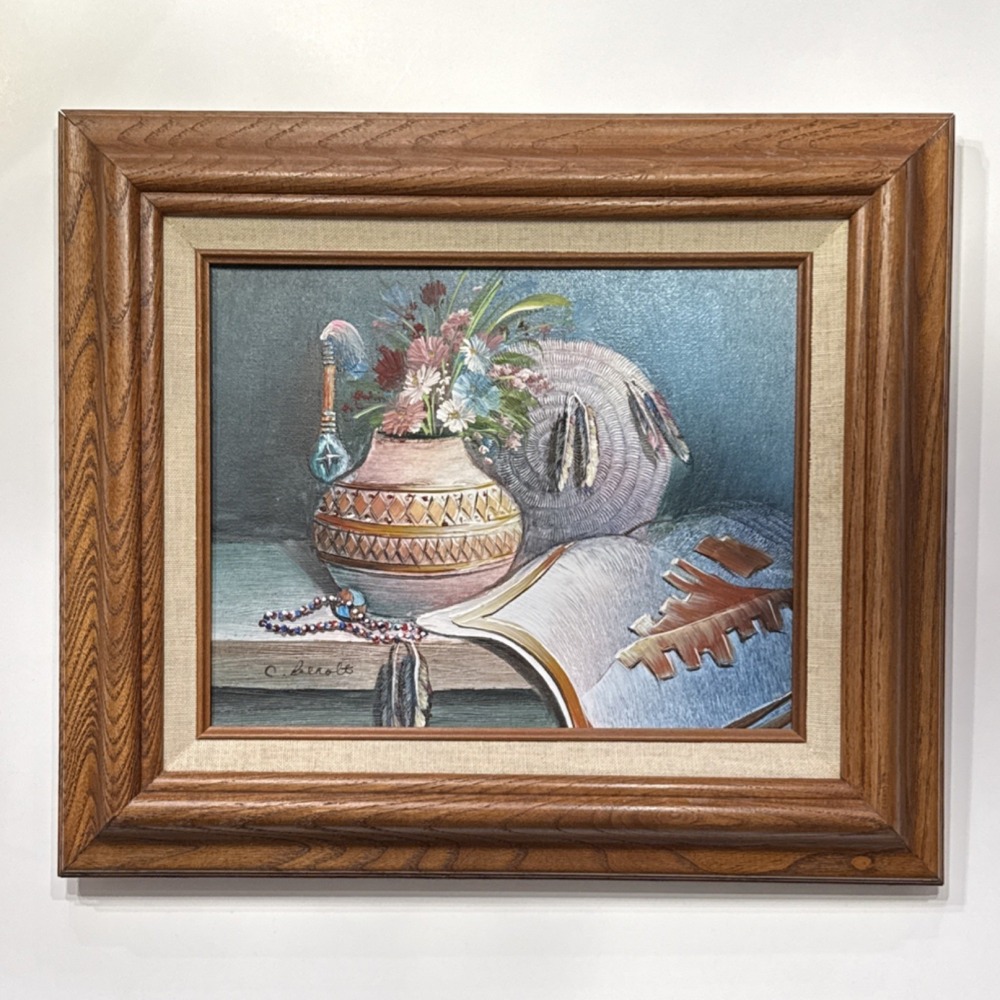 C. Benolt Original Framed Signed Oil Painting Native American Still Life Pottery